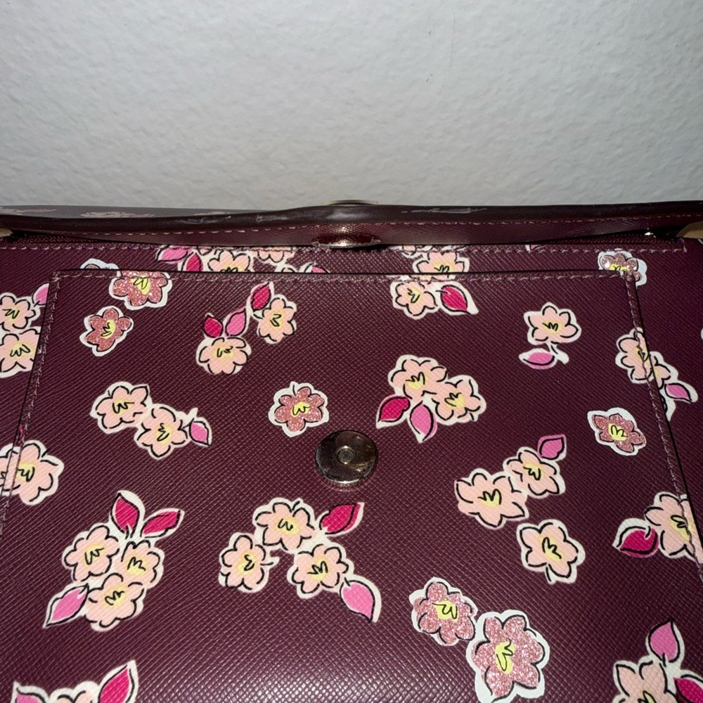 Kate Spade Tinsel Frosted Deep Berry Floral Flap Crossbody Clutch bag - Picture 7 of 16
